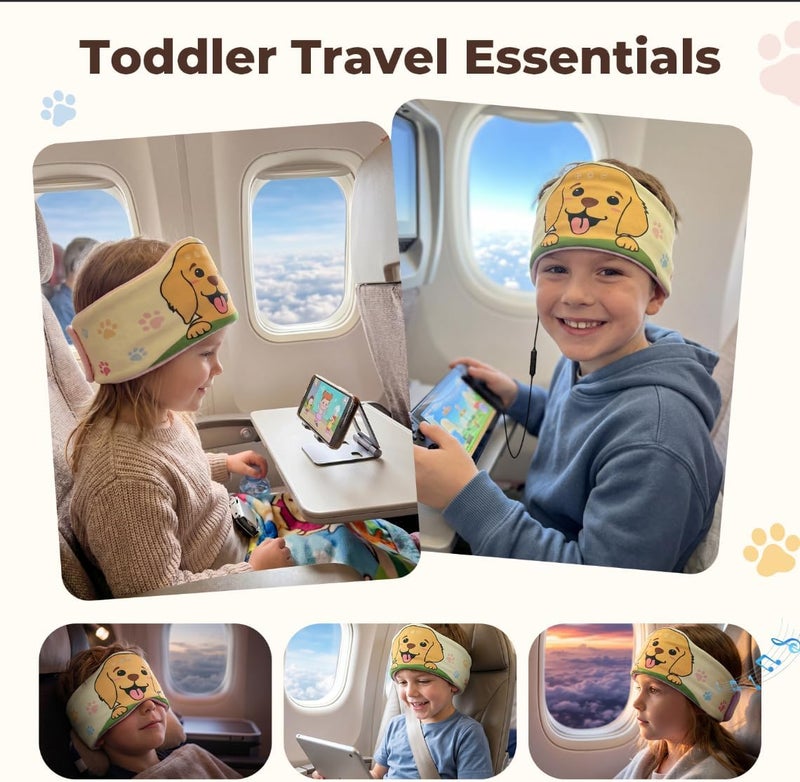 ZHENYEMEI Toddler Headband Headphones Wireless, Kids Bluetooth Earphones for iPad, Safe Volume - Wired School Headphones for Kids with 3.5 MM Jack & Travel Bag Travel Plane Accessories for Boys & Girls (Dog) - Image 4