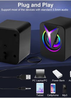 Generic Computer Speakers for Desktop, Mini Stereo 2.0 RGB Gaming Speaker, USB Powered Multimedia PC Speaker with Volume Control, LED Lights, 3.5mm Aux-in for Laptop Projector Tablet Cellphone  - Image 4