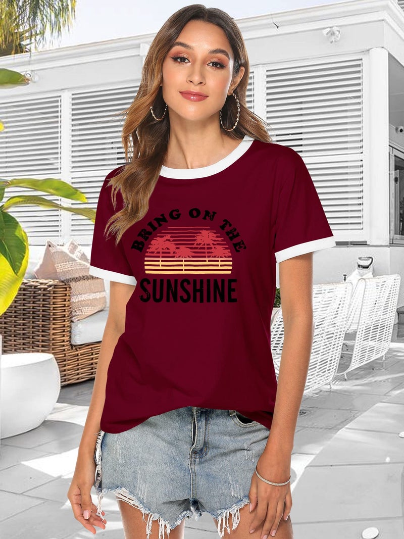 Nlife Bring On The Sunshine Graphic Short Sleeves Tees Blouses for Women Tops Sweaters for Women - Image 2