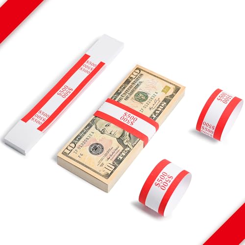 L LIKED Pack of 100 Currency Straps Money Bands, Self Sealing Money Bill Wrappers (Red $500-100 PCS) - Image 2