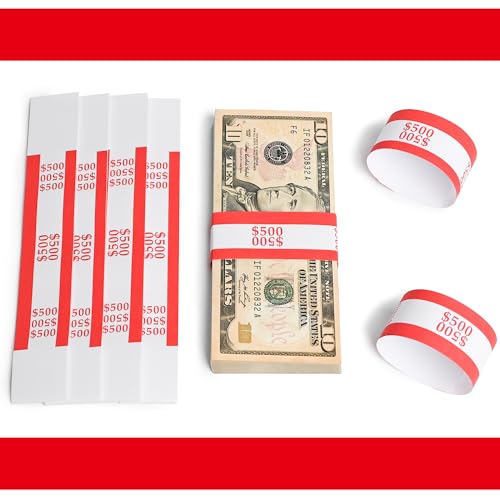L LIKED Pack of 100 Currency Straps Money Bands, Self Sealing Money Bill Wrappers (Red $500-100 PCS) - Image 5