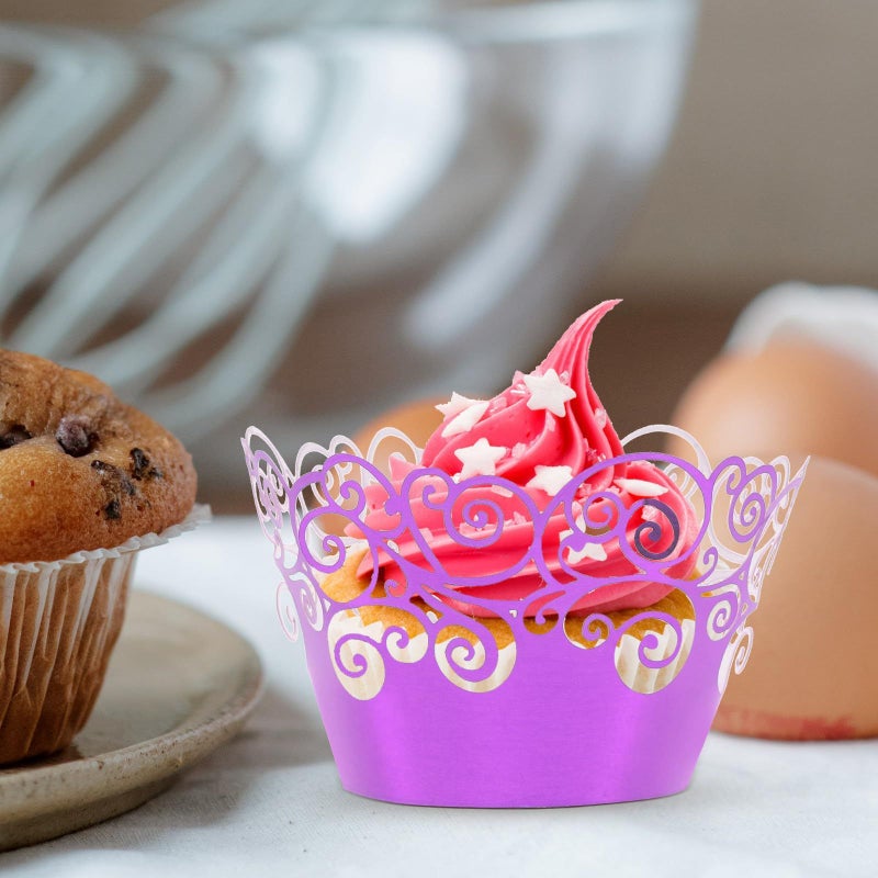 Luxshiny 50pcs Purple Foil Cupcake Liners Wrappers Hollow Border Baking Cups For Muffins Dessert Party - Image 5