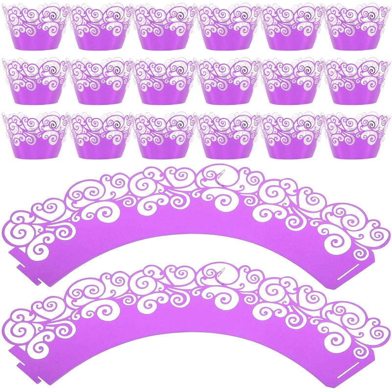 Luxshiny 50pcs Purple Foil Cupcake Liners Wrappers Hollow Border Baking Cups For Muffins Dessert Party - Image 2