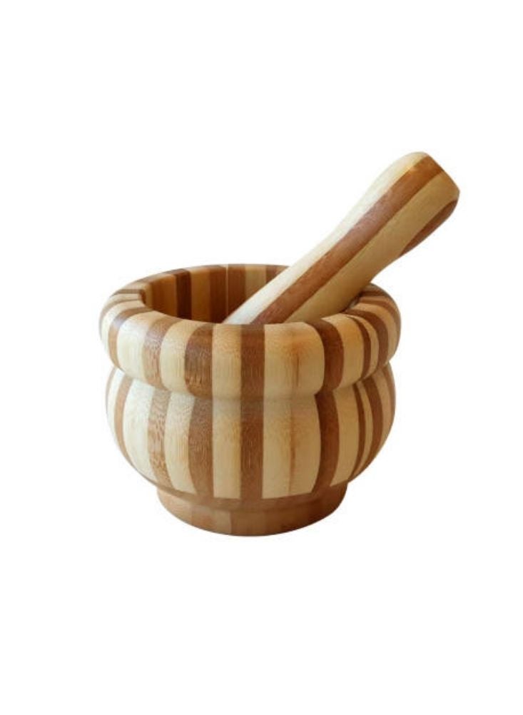 بريميم مجموعة هاون ومدقة خشبية - وعاء مطحنة بهارات طبيعي مصنوع يدويًا للمطبخ - Image 1