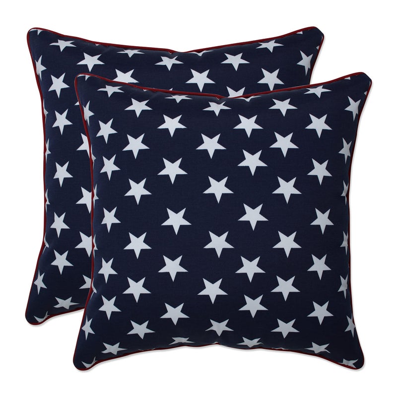 Pillow Perfect Americana IndoorOutdoor Throw Pillow Plush Fill Weather and Fade Resistant Accent  165 x 165 BlueWhite Macey 2 Count