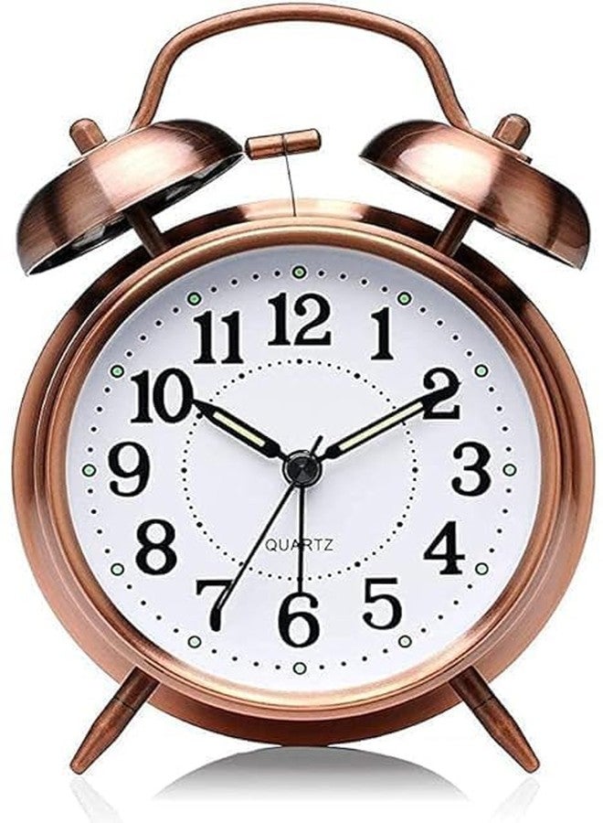 Ncry Vintage Twin Bell Analog Display Table Alarm Clock with Night Led Light Heavy Slippers Extra Loud Alarm Clock Ideal for Student and Kids Bedroom (Copper) - 9 Cm - Image 1