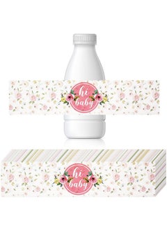 Zonon Zonon 48 Pieces Pink Baby Shower Water Bottle Labels Floral Baby Shower Decorations Waterproof Water Bottle Stickers Wrappers for Pink Floral Themed Baby Shower Favors  - Image 1