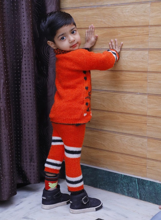 Honbon New Born Baby Soft Woolen Sweater with Pajama Warm Clothes for Winter Wear 1-2 Years Full Sleeve Collar Neck Red Color (1Set) - Image 2