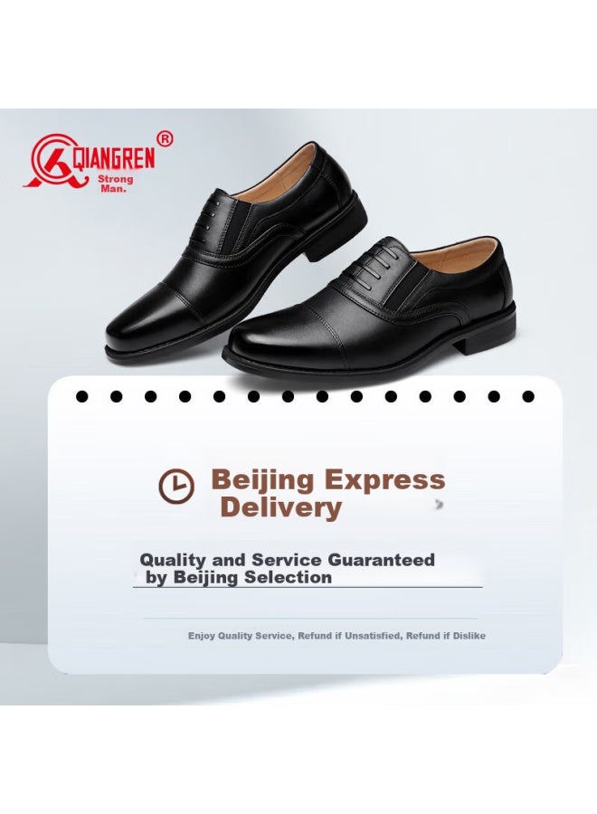 Strongman Qiangren Business Formal Shoes For Men, Jihua 3515 Quality Top-grain Leather Dress Shoes, Slip-on Three-joint Leather Shoes, Black, Size 44 - Image 2