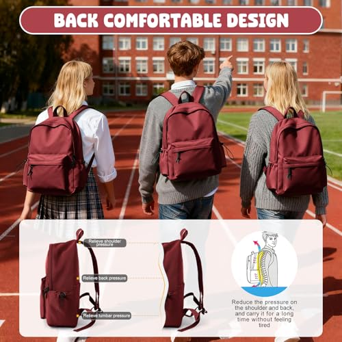VECAVE School Backpack Red Waterproof Bookbag Casual Lightweight Travel Rucksack Daypack Backpacks for Men Women College High School Bags backpack for Boys Girls Teens - Image 5