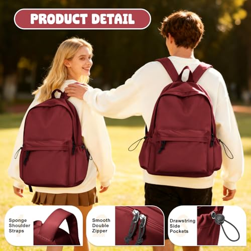 VECAVE School Backpack Red Waterproof Bookbag Casual Lightweight Travel Rucksack Daypack Backpacks for Men Women College High School Bags backpack for Boys Girls Teens - Image 4