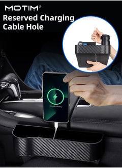 Motim 2 Pack Car Seat Gap Filler Organizer, Carbon Fibre Car Organizer, Auto Console Side Storage Box with Cup Holders, Car Essentials Car Accessories for Holding Phone, Sunglasses, Cup  - Image 3