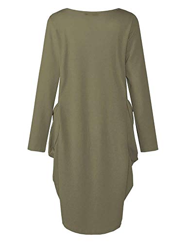 Rfecccy Women’s Wife Mom Boss Tunic Dress Long Sleeve Oversize Baggy Causal Loose Dress with Big Pockets Green - Image 2
