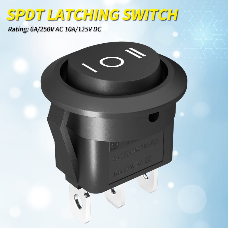 Joinfworld 3 Way Round Rocker Switch 12V, Waterproof 3 Pin 3 Position ON/Off/ON 6A/250V AC 10A/125V DC SPDT Circle Toggle Switch with Wires for Auto Car Marine Boat - 8Pack - Image 4