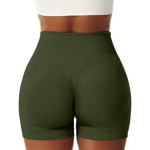 Vertvie Women's Workout Gym Shorts Booty V Cross Spandex Yoga Biker Shorts Scrunch Butt High Waisted Athletic Leggings (Army Green,Small) - Image 3