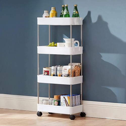 Leaffybezz Multipurpose 4-Tier Storage Shelf, Storage Rack with Wheels, Storage Organizer Cart for Kitchen, Pantry Closet, Bedroom, Bathroom(4 Layer, White) - Image 1