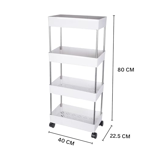 Leaffybezz Multipurpose 4-Tier Storage Shelf, Storage Rack with Wheels, Storage Organizer Cart for Kitchen, Pantry Closet, Bedroom, Bathroom(4 Layer, White) - Image 3
