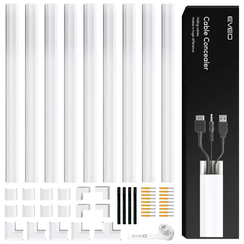 EVEO Cord Covers for Wires on Wall - 150in Cable Management Cable Hider - Cord Hiders for TV On Wall - Paintable Cable Concealer - Wire Covers for Cords - 10X (L16 x W0.95 x H0.5) - Medium, White - Image 1