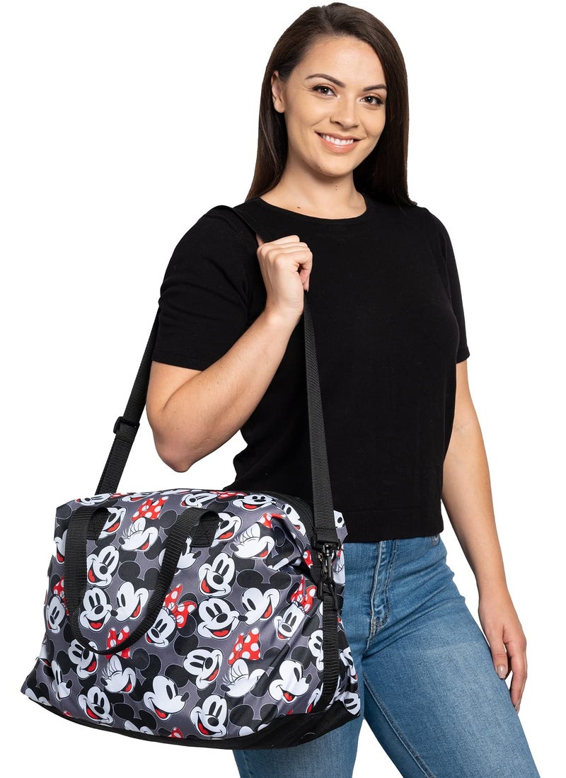 Disney Tote Duffel Bag Mickey Mouse All Over Print Weekender Travel Multicolor (Mickey Minnie Grey) - Image 2