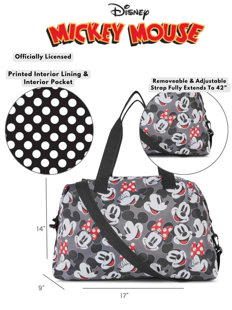 Disney Tote Duffel Bag Mickey Mouse All Over Print Weekender Travel Multicolor (Mickey Minnie Grey) - Image 3