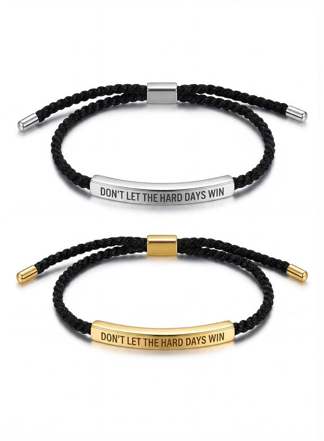 Geyynow 2 Pcs Dont Let the Hard Days Win Bracelet, Adjustable Handmade Motivational Bracelet for Men & Women - Image 1