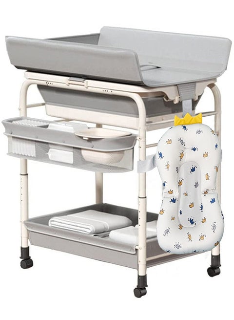 Portable Baby Changing Table,Foldable Changing Table Dresser Changing Station for Infant,Nursing Bath 2 in 1,Mobile Nursery Organizer for Newborn Essentials,Grey