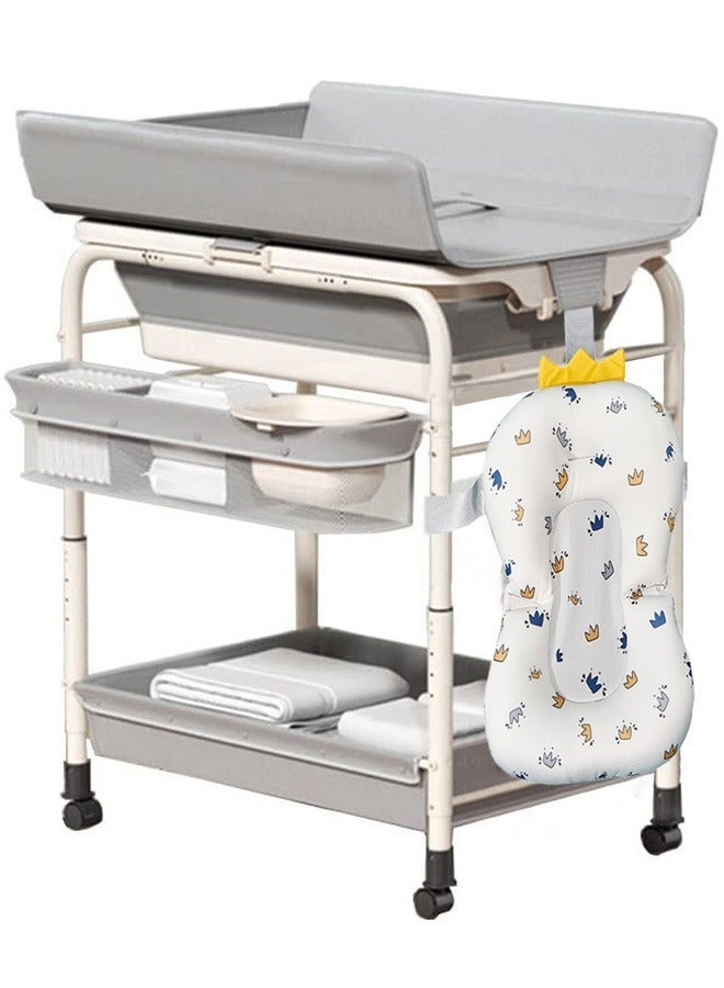 XiuWoo Portable Baby Changing Table,Foldable Changing Table Dresser Changing Station for Infant,Nursing Bath 2 in 1,Mobile Nursery Organizer for Newborn Essentials,Grey - Image 1