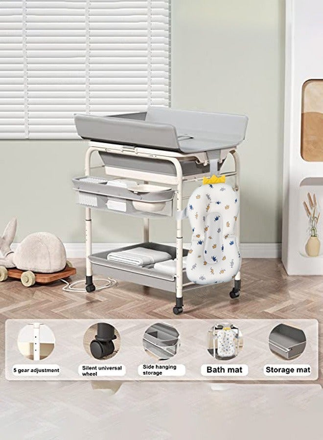 XiuWoo Portable Baby Changing Table,Foldable Changing Table Dresser Changing Station for Infant,Nursing Bath 2 in 1,Mobile Nursery Organizer for Newborn Essentials,Grey - Image 2