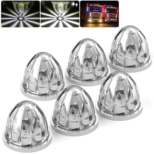 BJZ 6Pcs White Watermelon LED StrobeConstant Marker Lights Dual Function WatermelonShaped Side Marker Clearance Tail Top Cap Roof Lights for Trailer Truck SemiTrailer HeavyDuty Truck Bus Van - Image 1