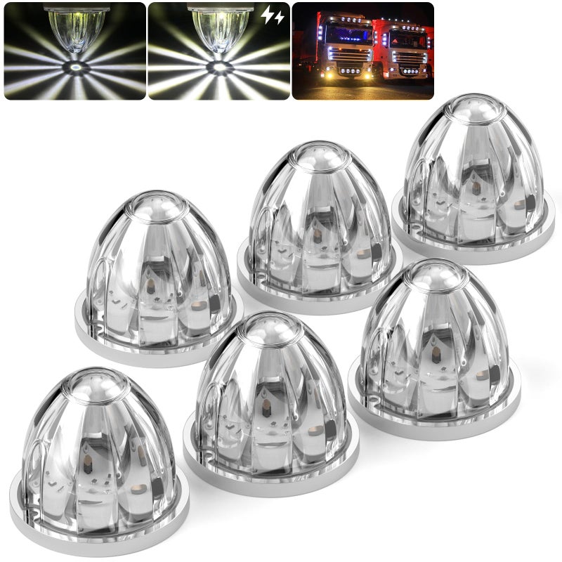BJZ 6Pcs White Watermelon LED StrobeConstant Marker Lights Dual Function WatermelonShaped Side Marker Clearance Tail Top Cap Roof Lights for Trailer Truck SemiTrailer HeavyDuty Truck Bus Van - Image 3