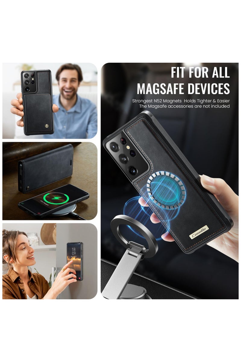 CaseMe C49 Magnetic RFID Blocking Detachable Wallet MagSafe Leather Phone Case for Samsung Galaxy S21 Ultra - Black - Image 3