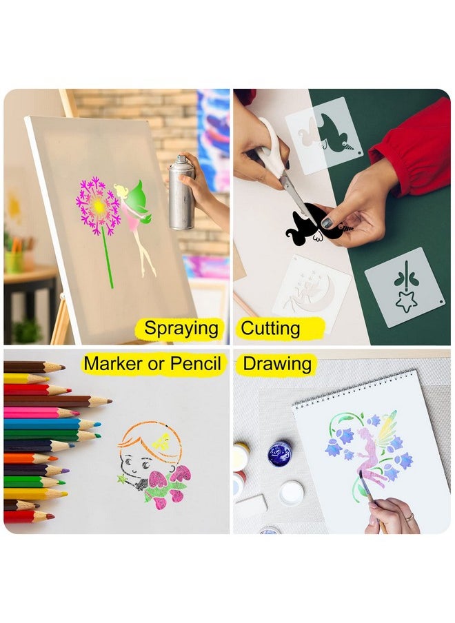 Marspark - 60 Pcs Small Stencils For Painting On Wood 3 Inch Reusable Stencil Flower Animal Deer Bear Butterfly Bird Bee Mountain Themed Diy Craft Template Paint Stencils For Wall Home Decor(Fairy Tale) - Image 1