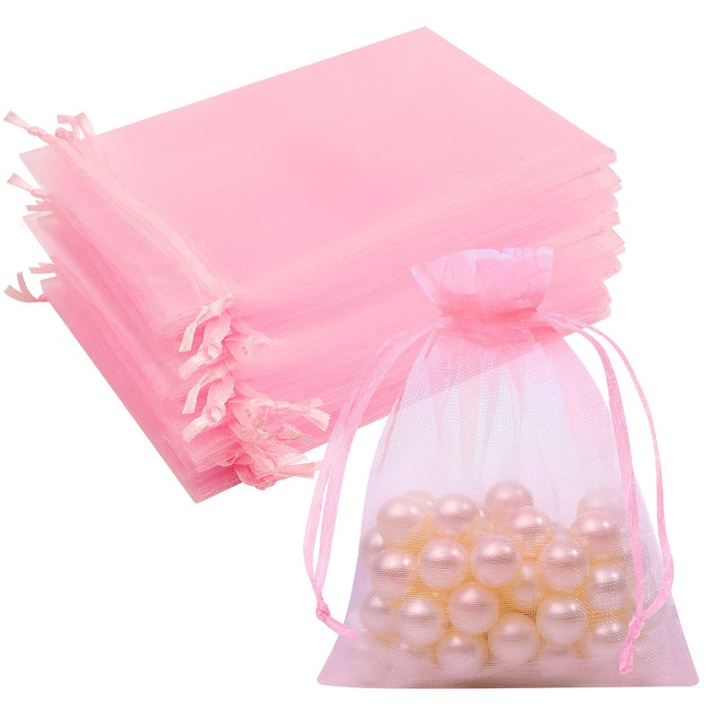 Crweety 50 PCS Pink Organza Bags 3x4, Small Gift Bags for Makeup Soap Goodie Candy, Mini Gift Wrap Bag Drawstring for Valentine Gifts, Mesh Jewelry Pouch for Birthday Wedding Baby Shower Party Favors - Image 1