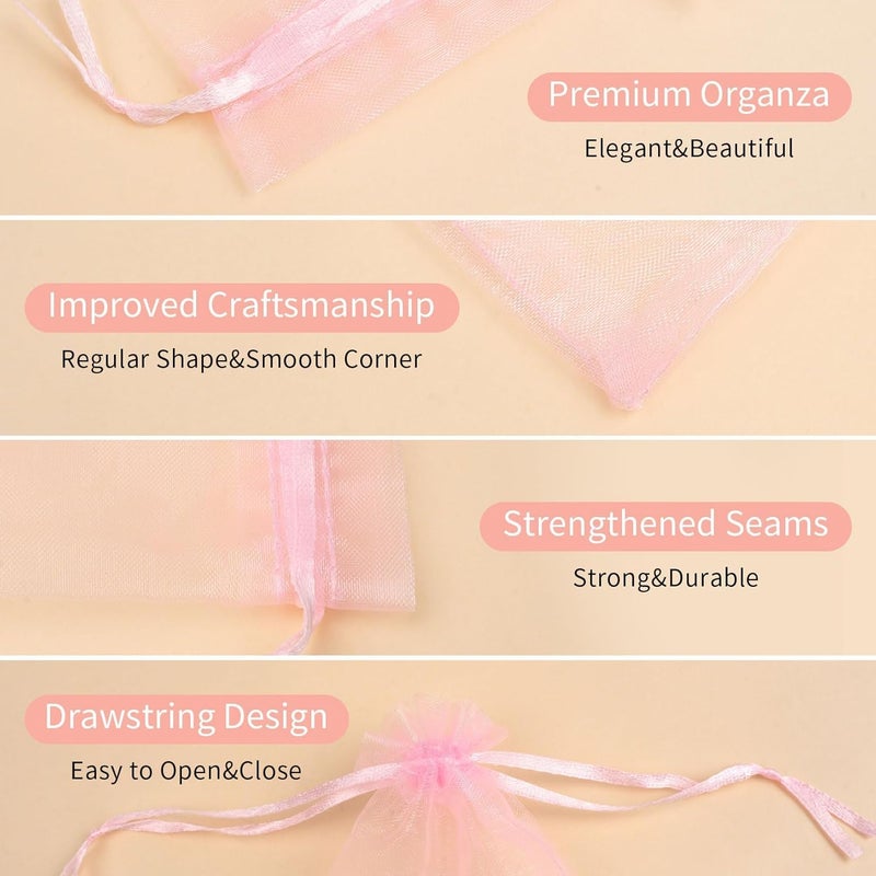 Crweety 50 PCS Pink Organza Bags 3x4, Small Gift Bags for Makeup Soap Goodie Candy, Mini Gift Wrap Bag Drawstring for Valentine Gifts, Mesh Jewelry Pouch for Birthday Wedding Baby Shower Party Favors - Image 5