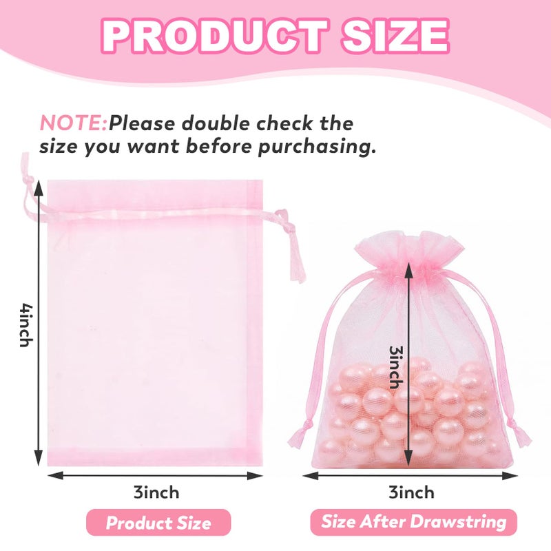 Crweety 50 PCS Pink Organza Bags 3x4, Small Gift Bags for Makeup Soap Goodie Candy, Mini Gift Wrap Bag Drawstring for Valentine Gifts, Mesh Jewelry Pouch for Birthday Wedding Baby Shower Party Favors - Image 2