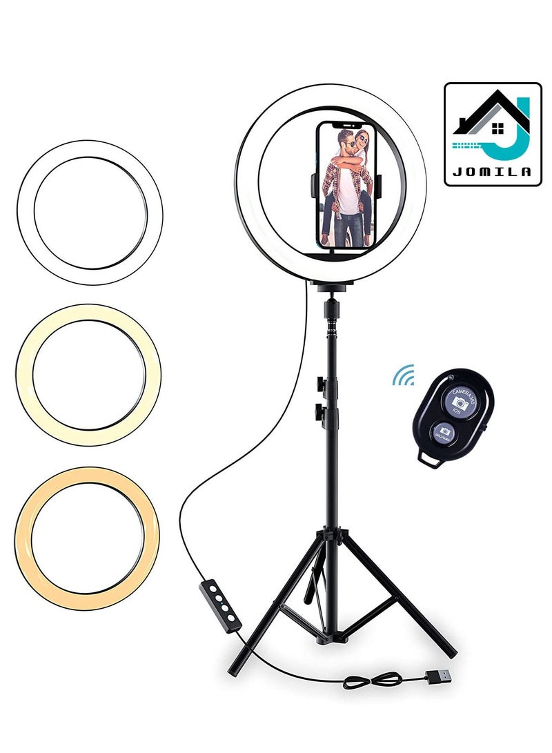 JOMILA 10 inch Selfie Ring Light With Phone Holder Tripod Stand for iPhone  Android Great for Live Stream Makeup Beauty Tiktok YouTube Video Recording Studio Photography Lighting - Image 1