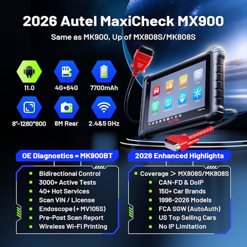 Autel Scanner MaxiCheck MX900: 2026 Bidirectional Scan Tool Upgrade of MX808S MK808S MK808BT-Pro, US Ver. of Autel MK900BT MK900, CANFD &DOIP, 40+Services, 3000+ Active Test, All-System Diagnose - Image 2