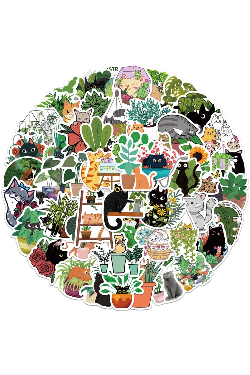 50 قطعة من ملصقات القطط والنباتات لزجاجات المياه، ملصقات لطيفة مقاومة للماء بتصميمات جمالية يمكنك صنعها بنفسك، مناسبة لأجهزة الكمبيوتر المحمولة