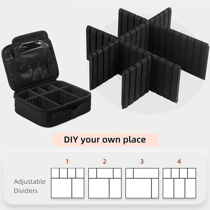 Stadash Waterproof Travel Makeup Train Case for Women Cosmetic Bag with Adjustable Dividers for Brushes Toiletries and Accessories Professional Organizer Vanity Box Black - Image 5