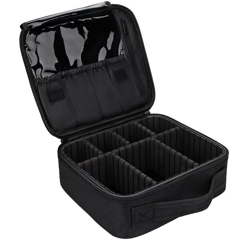 Stadash Waterproof Travel Makeup Train Case for Women Cosmetic Bag with Adjustable Dividers for Brushes Toiletries and Accessories Professional Organizer Vanity Box Black - Image 1