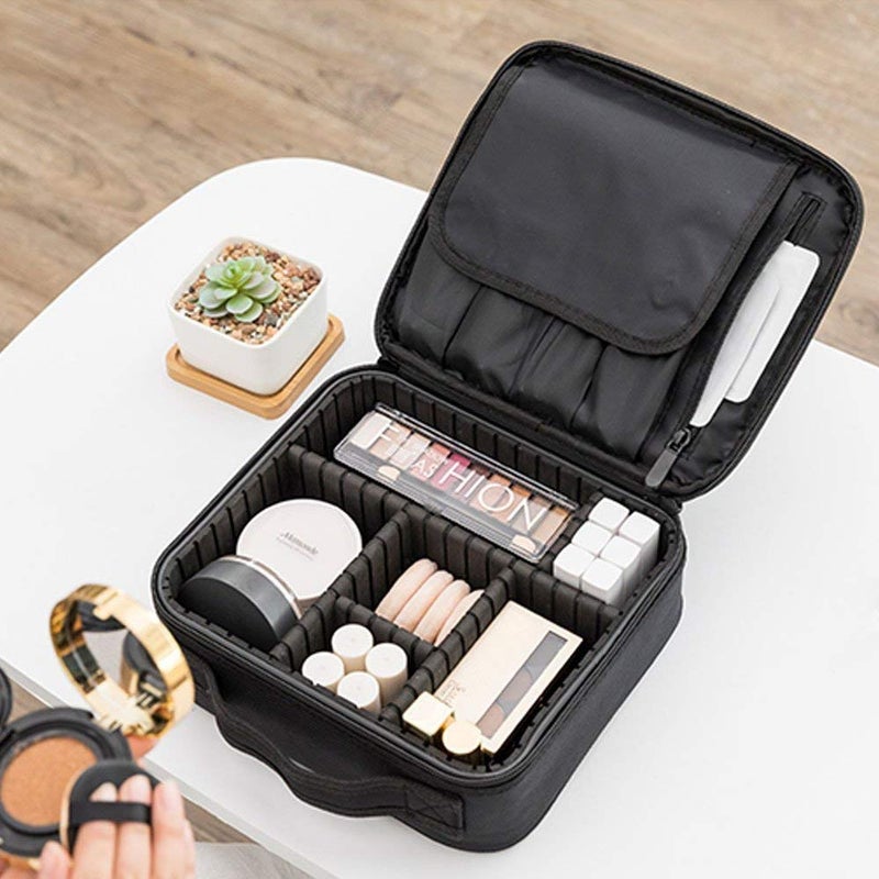 Stadash Waterproof Travel Makeup Train Case for Women Cosmetic Bag with Adjustable Dividers for Brushes Toiletries and Accessories Professional Organizer Vanity Box Black - Image 4