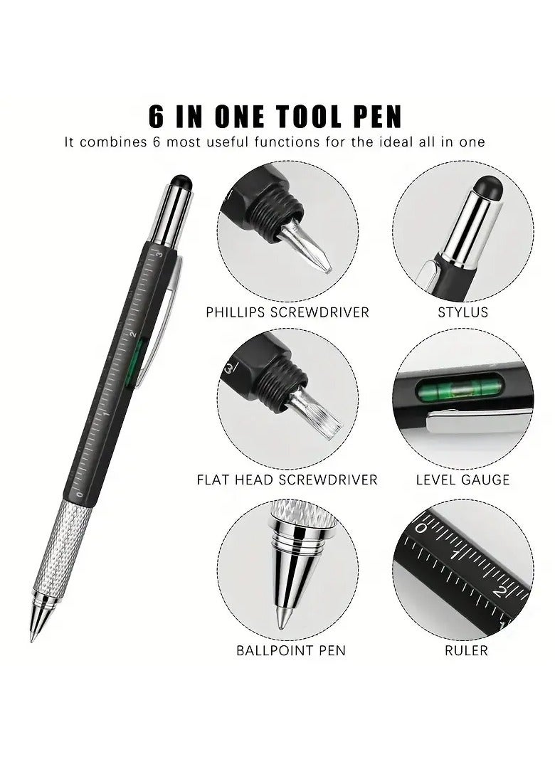 قلم المهندس و المقاول السعودي 6 في 1 متعدد الوظائف مفيد فيه أدوات البناء في جيبك او في مكتبك يحتوي قلم حبر ناشف و مسطرة سم او بوصه و ميزان و مفك برغي عادي و مفك برغي مربع و قلم للهواتف و الأجهزه اللوحية لا يحتاج إلى بطارية و ممكن هديه لطيفة لون اسود - Image 1