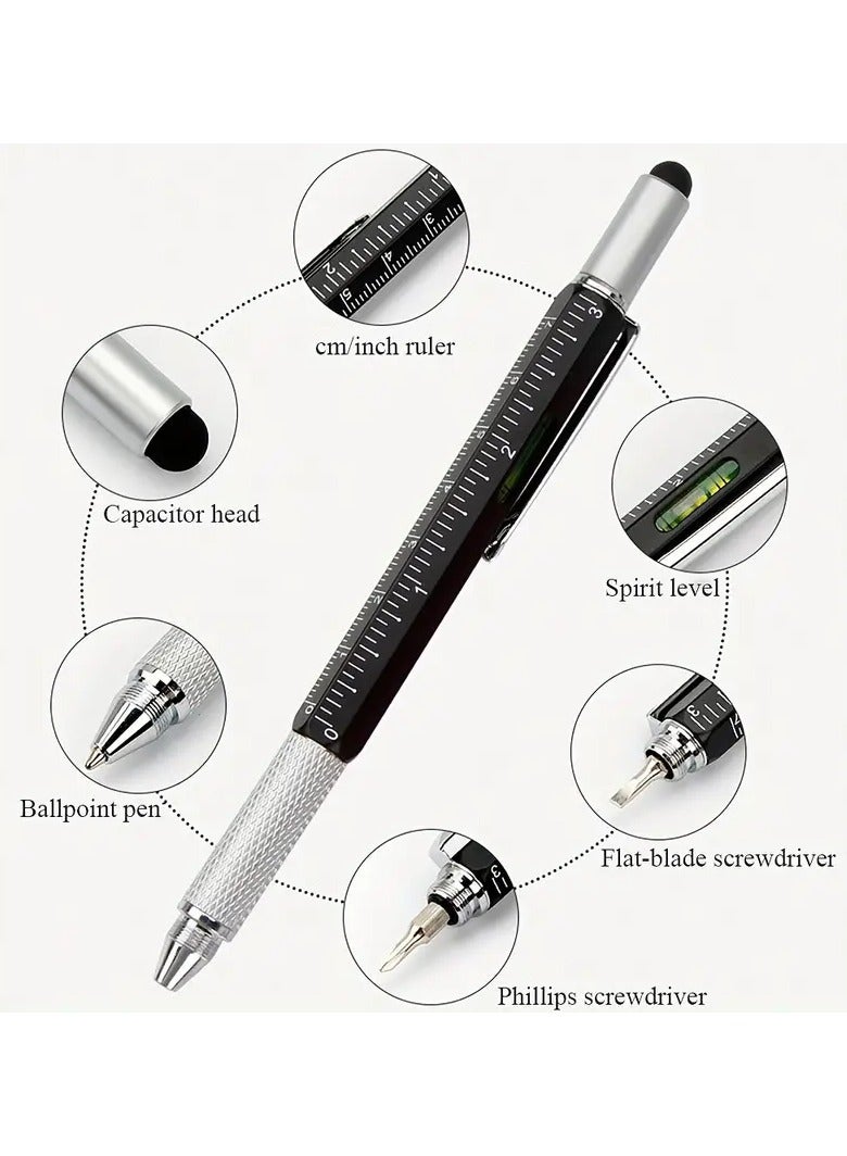 قلم المهندس و المقاول السعودي 6 في 1 متعدد الوظائف مفيد فيه أدوات البناء في جيبك او في مكتبك يحتوي قلم حبر ناشف و مسطرة سم او بوصه و ميزان و مفك برغي عادي و مفك برغي مربع و قلم للهواتف و الأجهزه اللوحية لا يحتاج إلى بطارية و ممكن هديه لطيفة لون اسود - Image 3