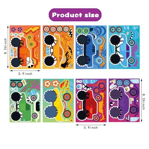 DUJAA 24 Sheets Monster Truck Sticker, Monster Truck Party Favor, Make Your Own Stickers Cartoon Car Make-a-face Stickers Classroom Activities Birthday Gift for Girls Boys - Image 3