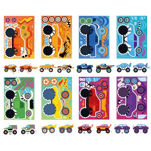 DUJAA 24 Sheets Monster Truck Sticker, Monster Truck Party Favor, Make Your Own Stickers Cartoon Car Make-a-face Stickers Classroom Activities Birthday Gift for Girls Boys - Image 2