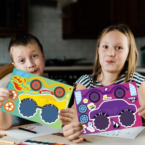DUJAA 24 Sheets Monster Truck Sticker, Monster Truck Party Favor, Make Your Own Stickers Cartoon Car Make-a-face Stickers Classroom Activities Birthday Gift for Girls Boys - Image 5