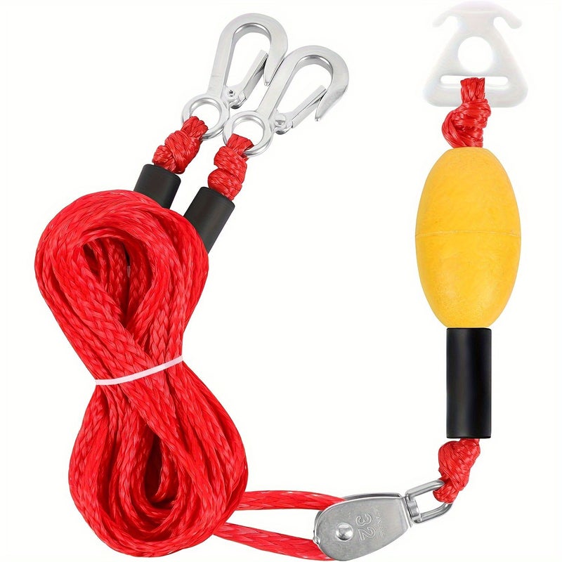 Heavy Duty Watersports Tow Harness With D Rings PE Material 1100 Lbs Tensile Strength For Towing Tube Water Ski Wakeboard RED 24FT With Foat Ball - Image 2