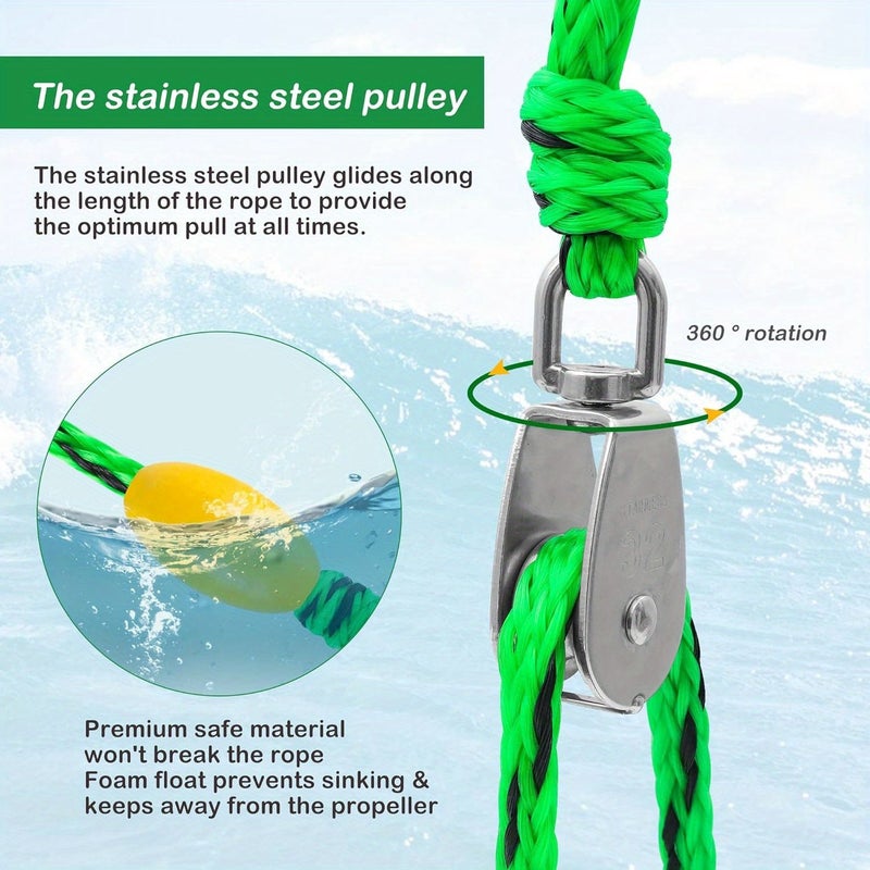 Heavy Duty Watersports Tow Harness With D Rings PE Material 1100 Lbs Tensile Strength For Towing Tube Water Ski Wakeboard RED 24FT With Foat Ball - Image 4