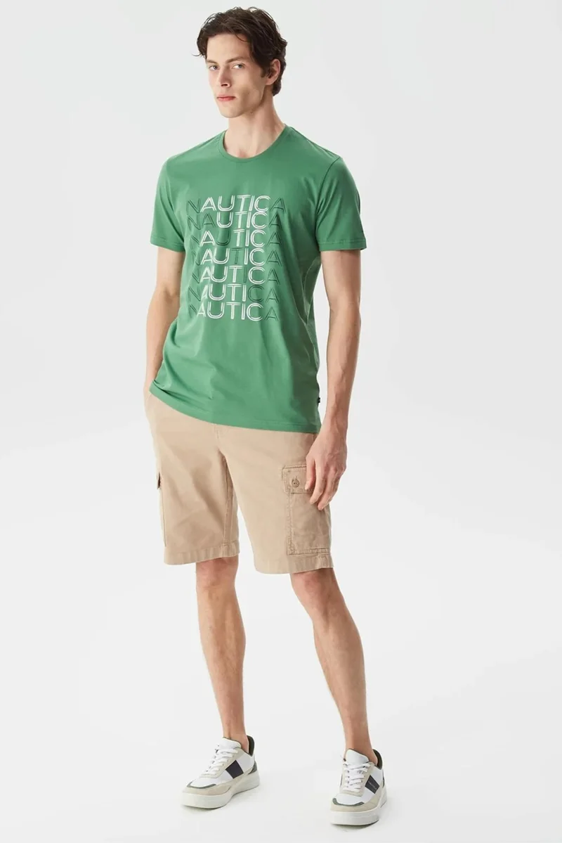 نوتيكا 100% Cotton Brand Printed Crew Neck Standard Fit T Shirt Men's T Shirt V35528T 3fy