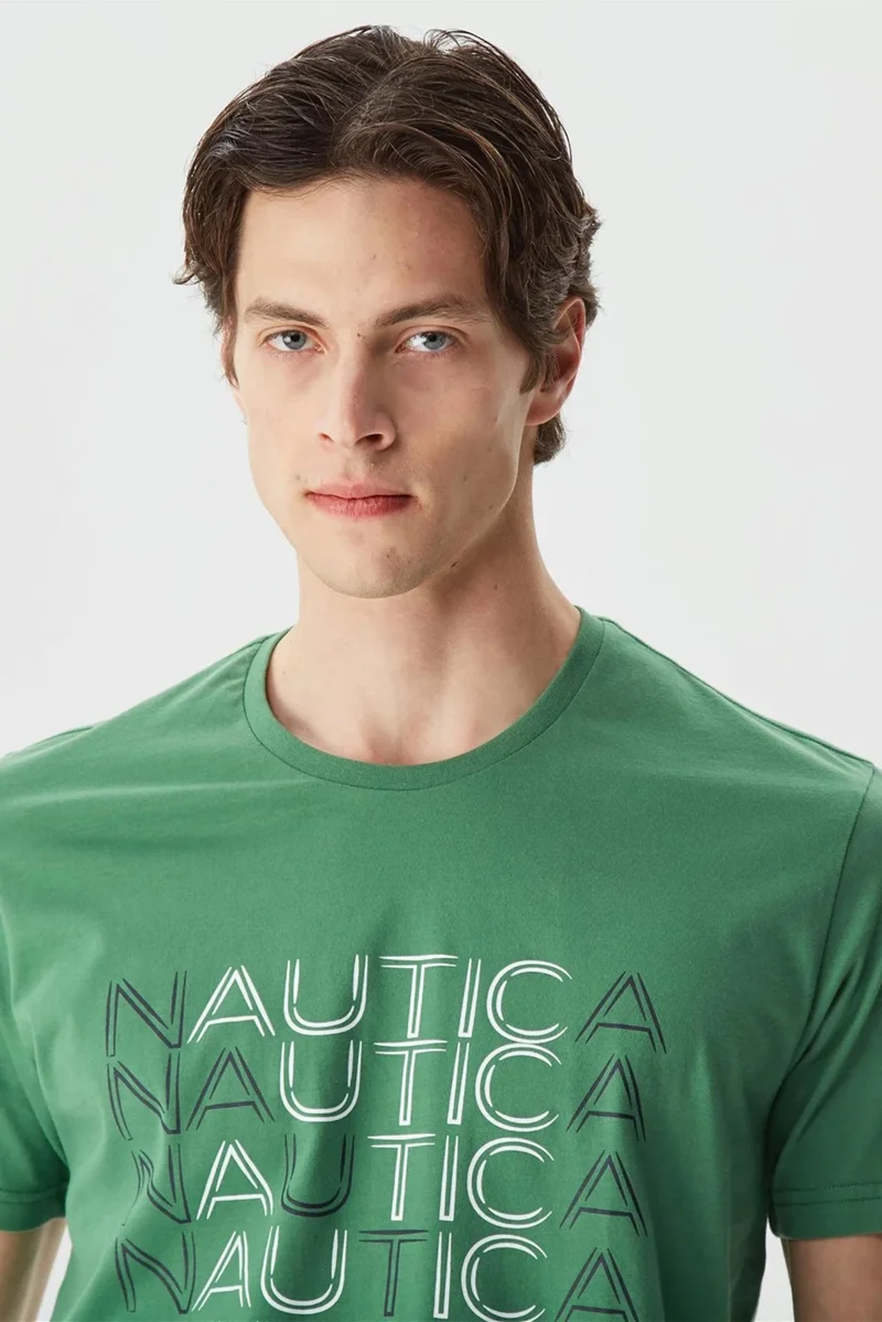 نوتيكا 100% Cotton Brand Printed Crew Neck Standard Fit T Shirt Men's T Shirt V35528T 3fy